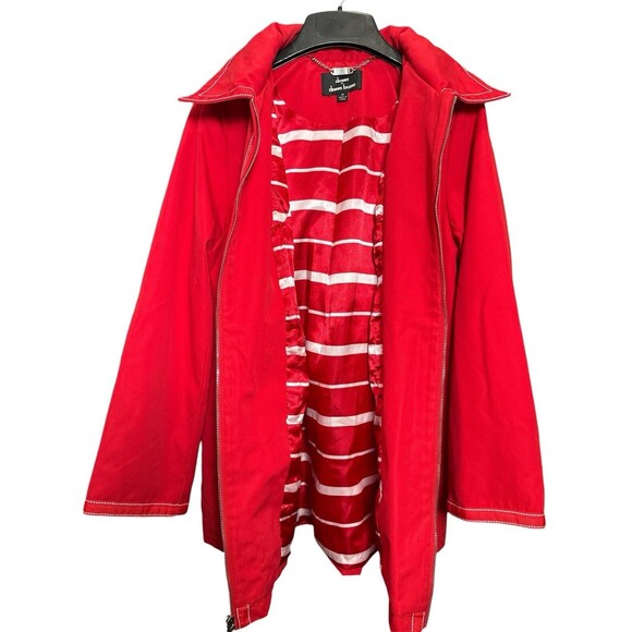 Red Dennis Basso Women's Zipper Front Lined Coat Removable Hood Jacket Size Med - Picture 5 of 11